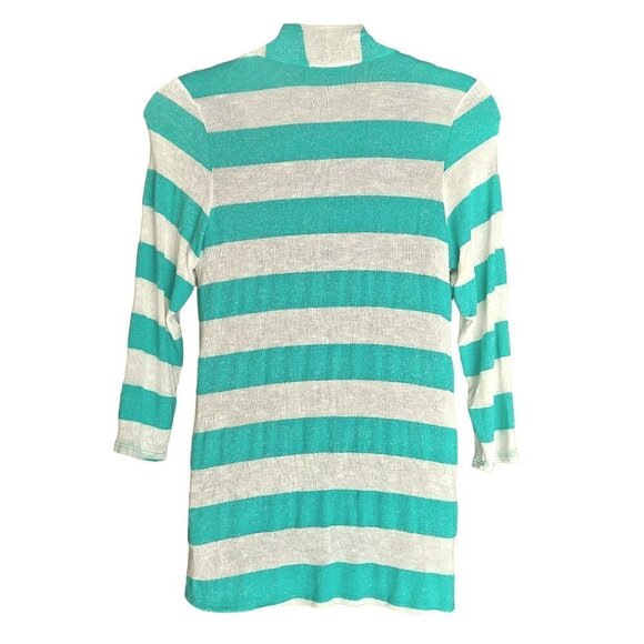 Chris & Carol Women's Plus Size Green & White Striped Open Front Cardigan - Picture 2 of 4